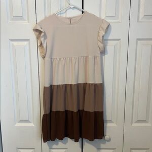 SHEIN Womens Tiered Dress - Cream and Brown